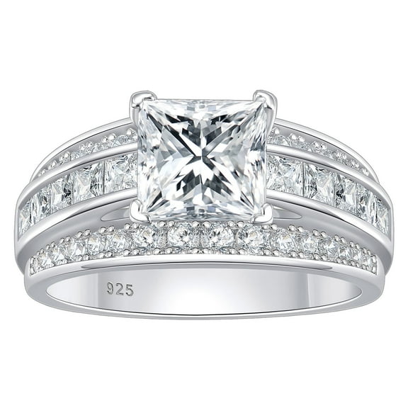 SHELOVES Princess Cut Wedding Rings for Women AAAAA Cubic Zirconia Engagement Ring 925 Sterling Silver Size 7