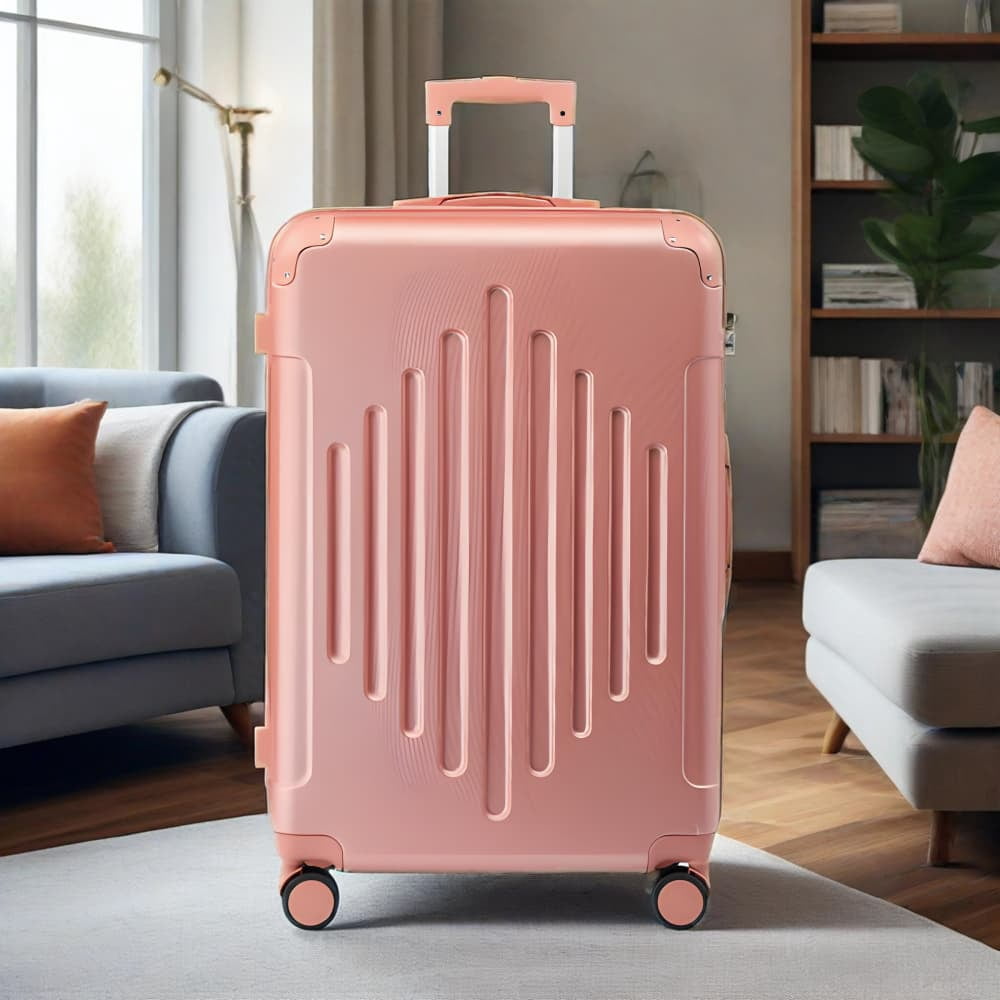 28in Rose Gold ABS Luggage Case with Diamond Texture - Reinforced Corners, Spacious Travel Suitcase for Business Trips & Vacations