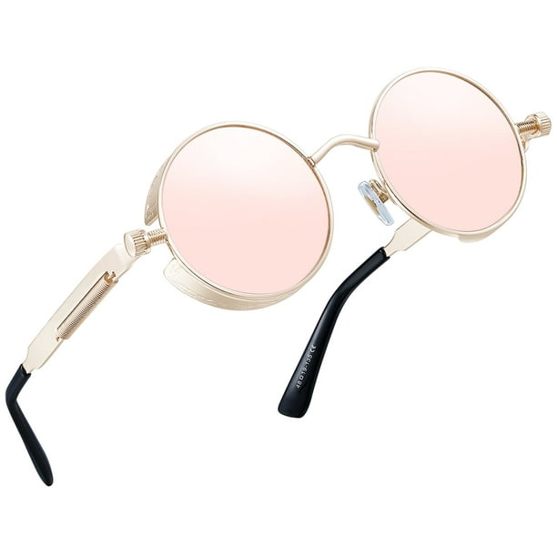 Gafas de sol Joopin Mirrored Pink Round Hippie Steampunk UV400