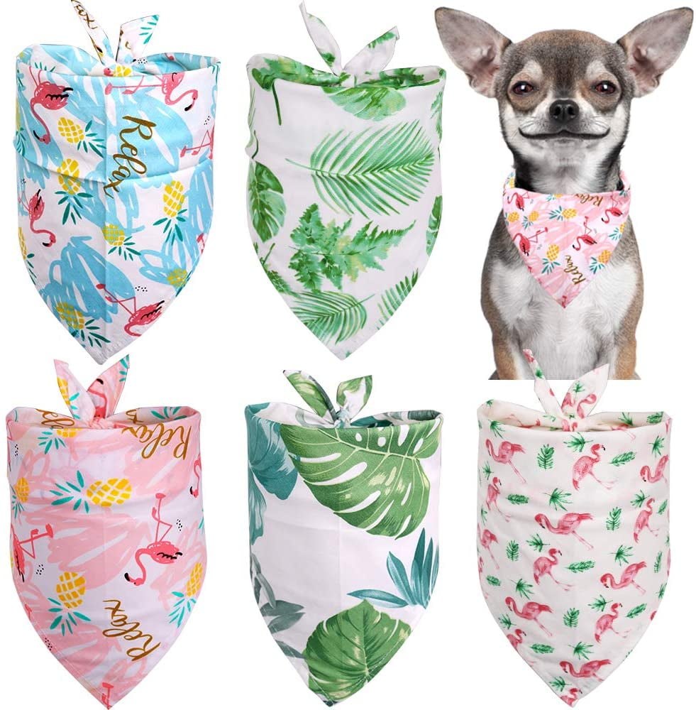 5PCS/Pack Pet Dog Puppy Bandanas Adjustable Rainforest&Flamingo Style Dog Summer Scarf Bandage