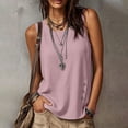 thumbnail image 7 of LEAVINGSUO Women's Tops Blouses Summer Solid Color Round Neck Sleeveless Button-Down Top T-Shirt Pink M, 7 of 7