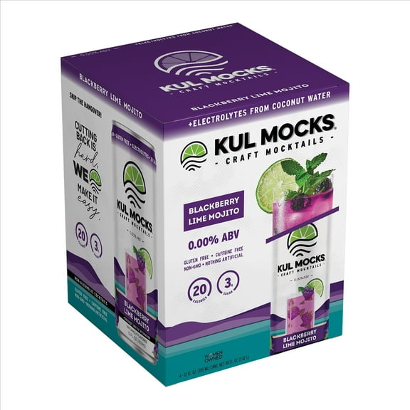 KUL MOCKS® Cocktail Mixers, Blackberry Lime Mojito, 0.00% ABV, Non-Alcoholic, Award Winning, 4 pack