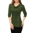 thumbnail image 4 of Top acanalado Allegra K con botones y mangas largas Cuello vuelto para mujer Verde S, 4 of 5