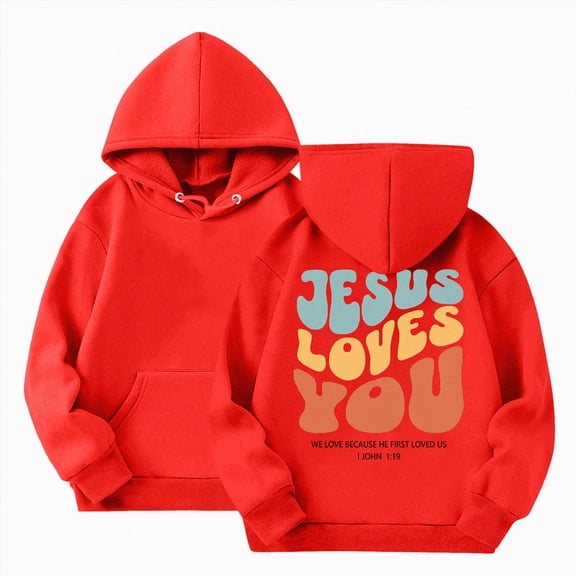 Xudanell Christian Hoodies for Girls Boys Religious Jesus Hoodie Kids Faith Cross Sweatshirts Vintage Bible Verse Graphic Pullovers (12-13 Years, Red)