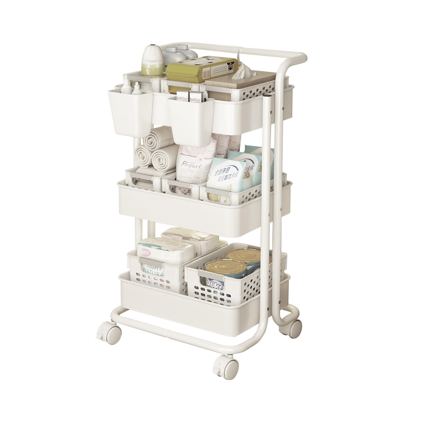 Homemart 3Tier Heavy Duty Metal Utility Rolling Storage Cart , White