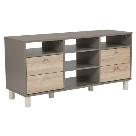 Flash Furniture Montclair Collection TV Stand in Gray Finish with Sonoma Oak Wood Grain