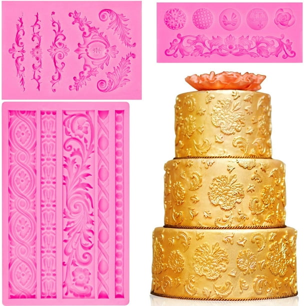 3 Pieces Baroque Fondant Mold Scroll Border Lace Molds Curlicues