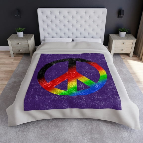 Peace Rainbow Crushed Velvet Blanket