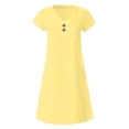 thumbnail image 6 of Laqbezok Cotton Linen Dress, Women's Casual V-Neck Short Sleeve Retro Sundress, Loose Fit A-Line Gown with Decorative Buttons, 6 of 8