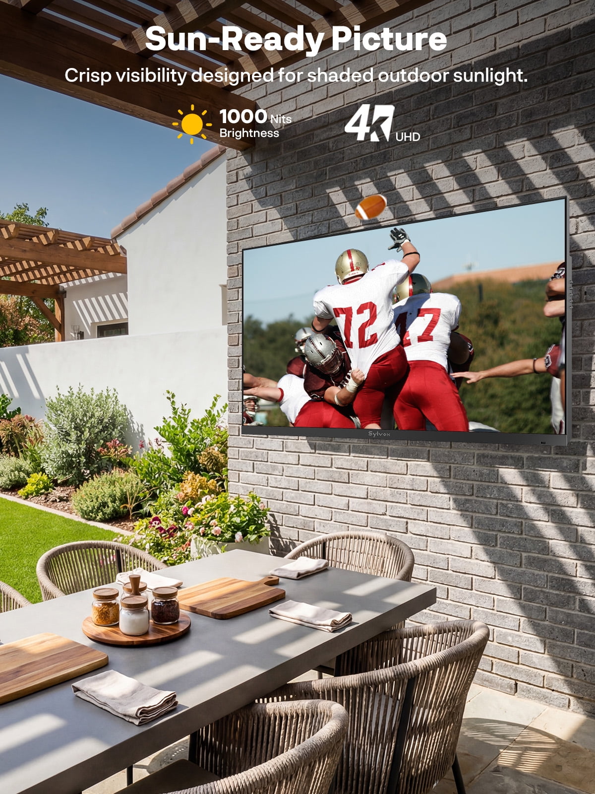 SYLVOX 43 inch Outdoor TV, Ultra-Narrow Bezel, IP56 Waterproof, Google TV OS w/AI Wallpaper, Dolby Atmos, 1000 Nits Brightness for Partial Sun (Frameless, 2026)