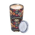 thumbnail image 3 of Kll Skulls And Flowers Stainless Stainless Steel Vacuum Insulated Coffee Cup 20 Oz Lids And Straws,1 Metal Straws,1 Cleaning Brush, 3 of 9