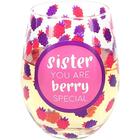 Pavilion Gift Company Sister You Are Berry Special-Raspberry 18oz Stemless Wine Glass, Pink