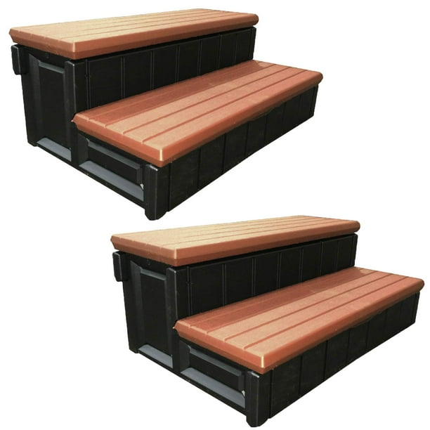 Leisure Accents 36" Deluxe Deck Patio Spa Hot Tub Steps, Redwood (2