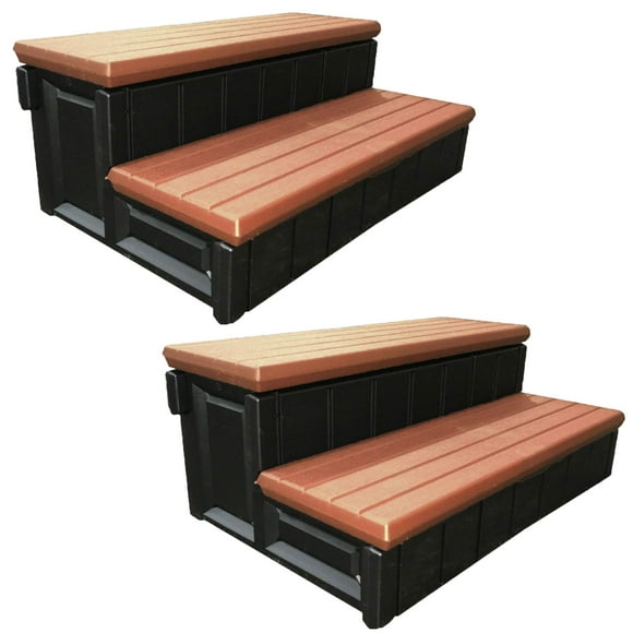 Leisure Accents 36" Deluxe Deck Patio Spa Hot Tub Steps, Redwood (2 Pack)