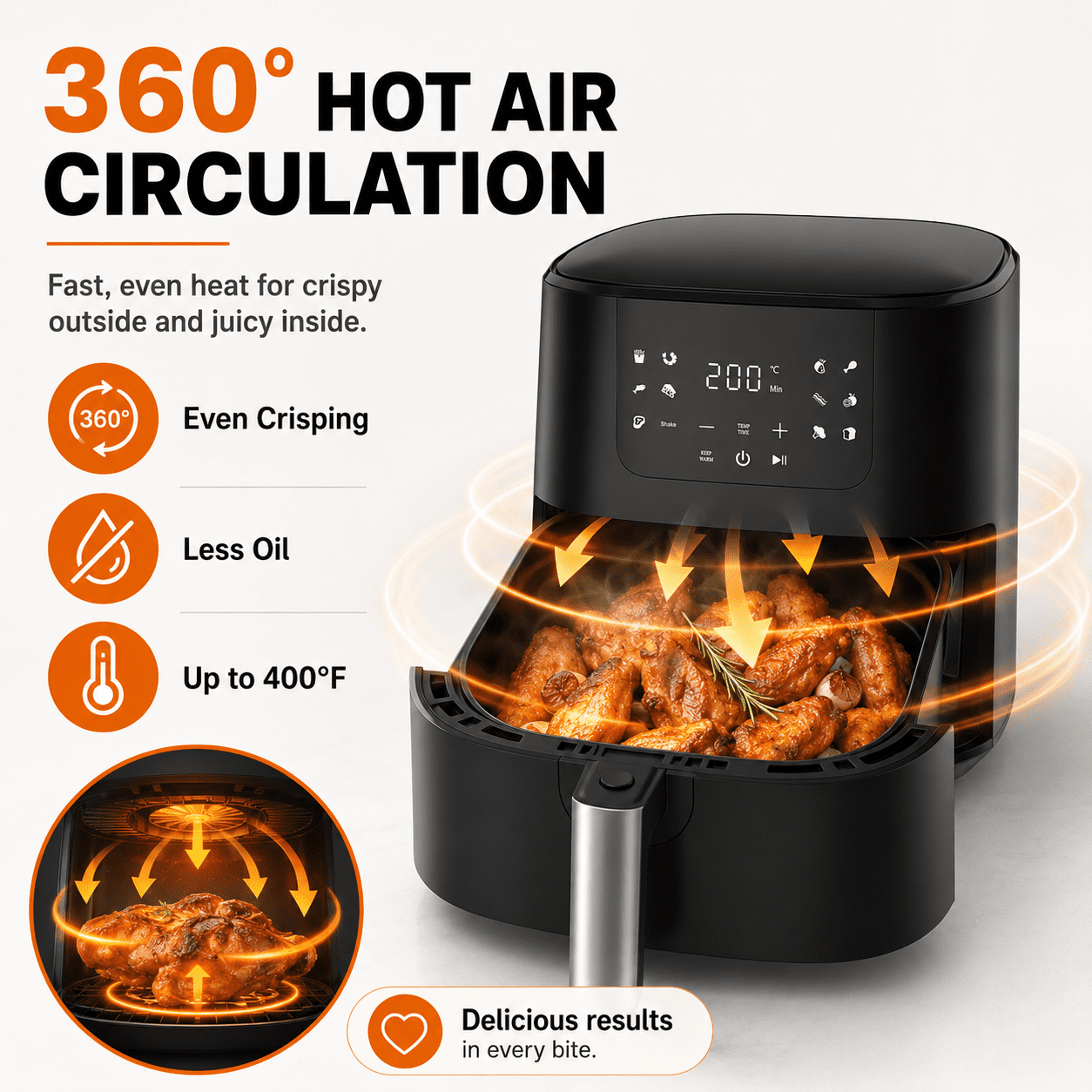 COMHOMA 5.5 QT Air Fryer, 8-in-1 Digital Countertop Air Fryer with Touchscreen, 360° Hot Air Circulation, Shake Reminder, Nonstick Dishwasher-Safe Basket