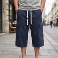 thumbnail image 2 of mens shorts Cargo Capri Pants Multi Pocket Loose Casual Shorts Summer Lightweight Breathable,Blue,L, 2 of 5