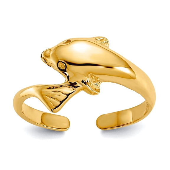 2mm 10k Solid Yellow Gold Dolphin toe ring toe ring for Women - .9 Grams