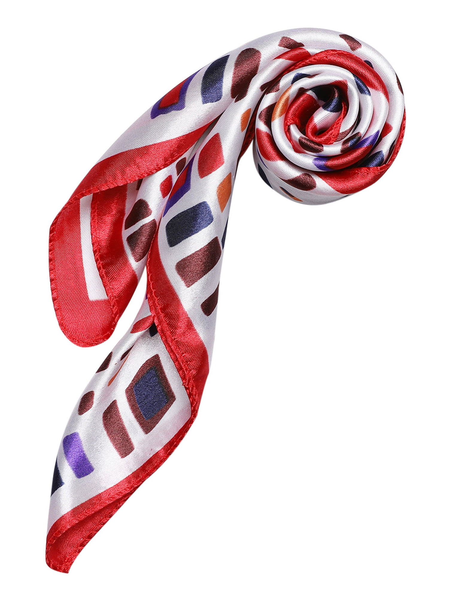 Unique Bargains Women Satin Print Square Scarves Kerchief Neck Scarves 20 x 20""