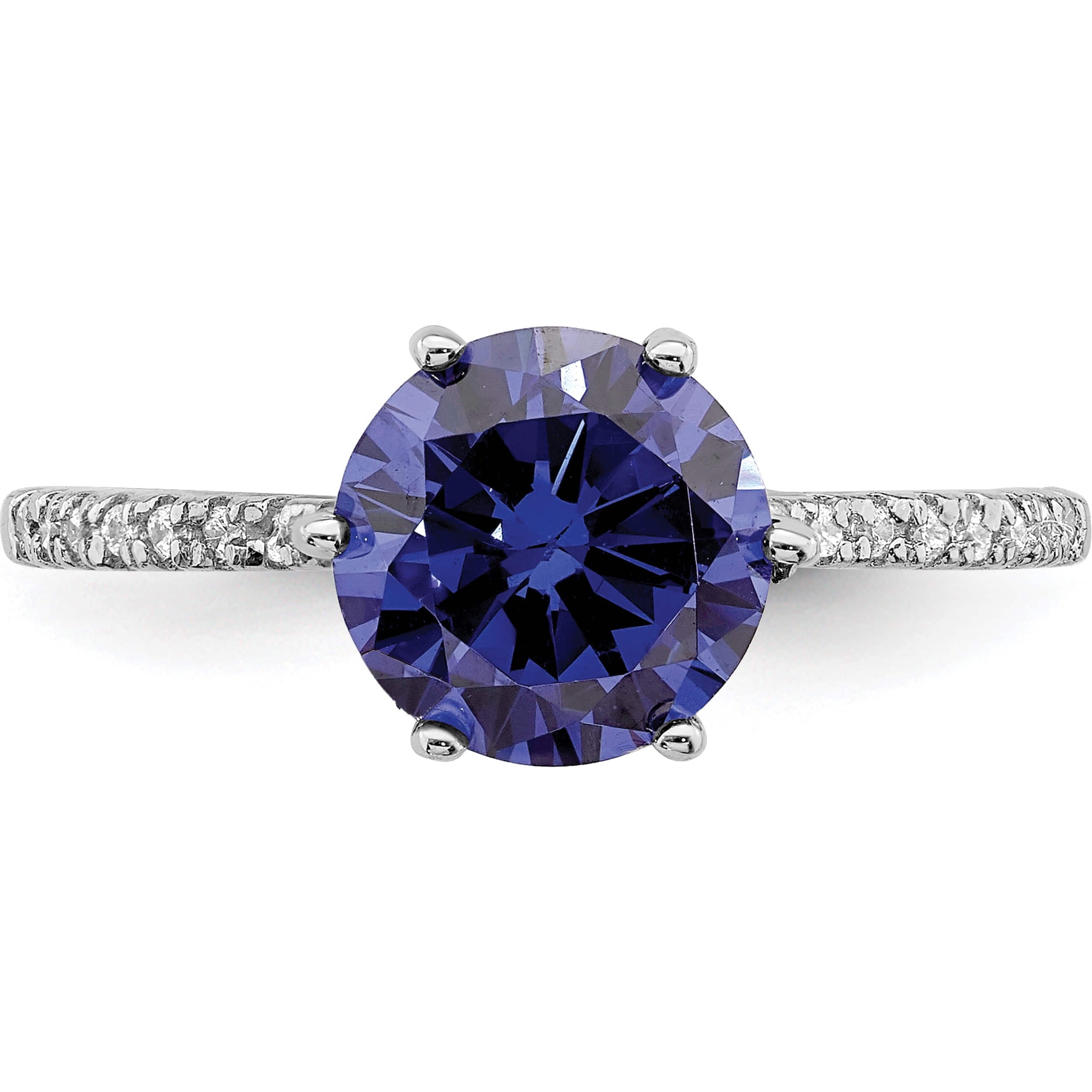 Sterling Silver Rhodium-Plated Blue And White Cz Ring (Size 8) Made In China qr7019-8