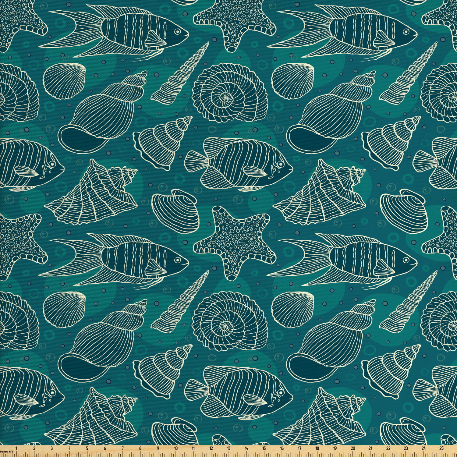 Sea Shells Fabric By The Yard Nautical Ocean Pattern Underwater World Sea Life Theme Sketch