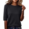 thumbnail image 2 of Uootdi Gift Office Tops for Women Round Neck Ribbed Knit Elbow Sleeve Womens Tops Slim Fit Office Wear Comfortable Womens Blouses, 2 of 7
