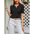 thumbnail image 2 of Womens Short Sleeve Sweater Tops Cable Knit Casual Summer V Neck Polo Shirts, 2 of 6