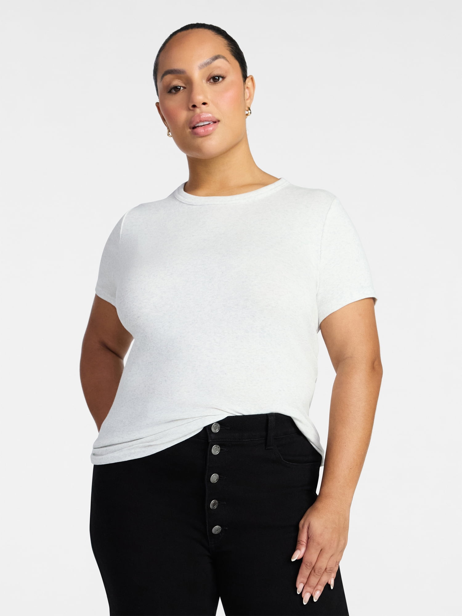 Time and Tru Women's Ribbed Tee with Short Sleeves, Sizes XS-XXXL