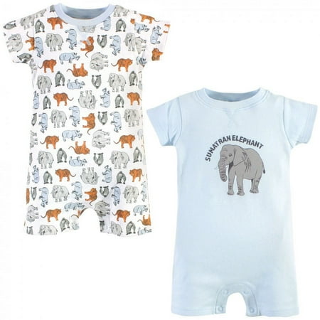 UPC: 0660168623604 | Touched by Nature Baby Organic Cotton Rompers 2pk Endangered Elephant 3-6 Months