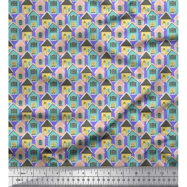 Soimoi Purple Poly Georgette Fabric House Architectural Printed Fabric 1 Yard 52 Inch Wide