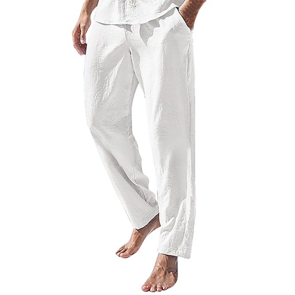 YUELONGHU Adult Men Casual Pants Casual Pants for Men Stretch Waist Mens Fashion Casual Solid Color Try Breathable and Linen Pocket Elastic Waist Large Size Pants Trousers