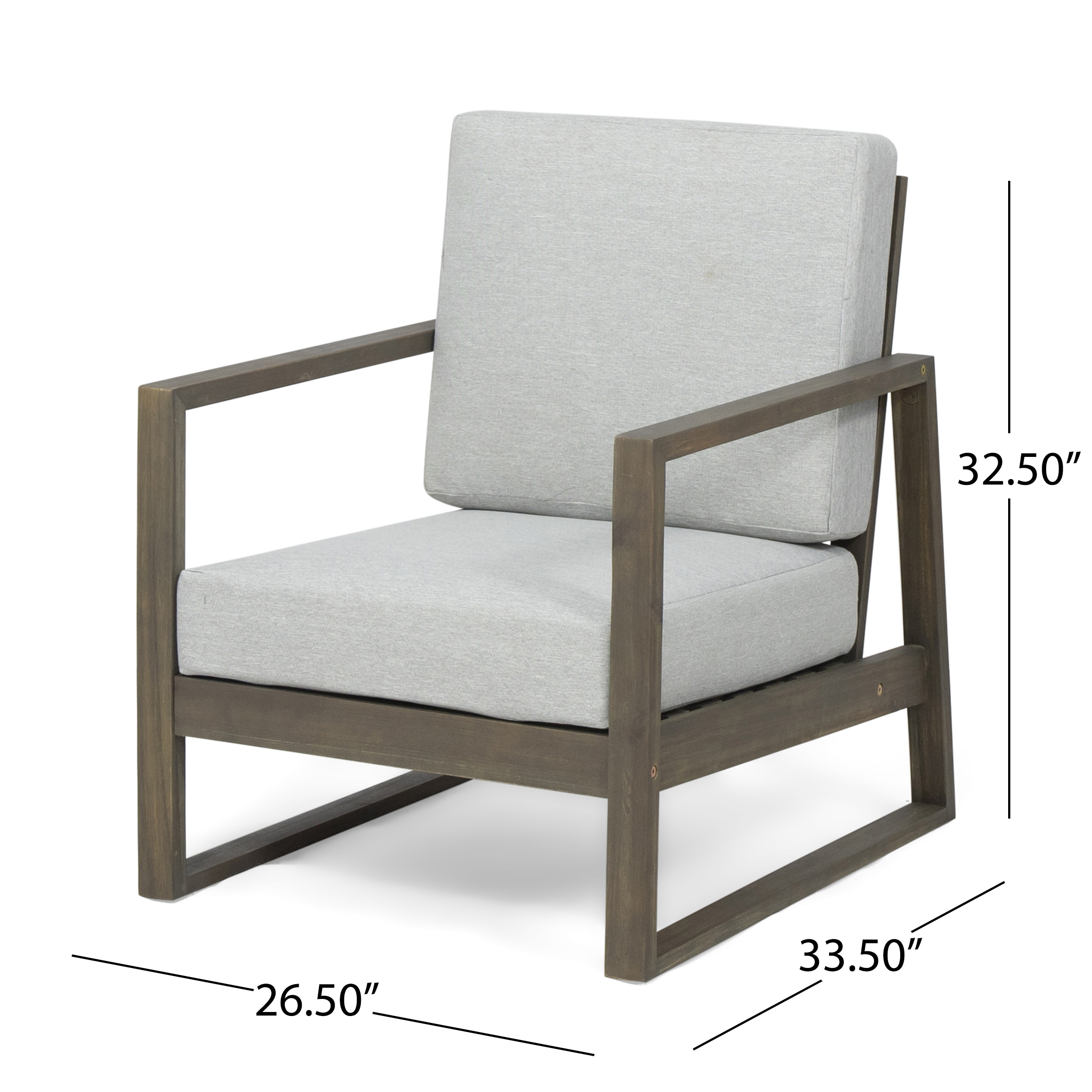 Eclipse Acacia Wood Outdoor Club Chair with Cushion, Gray and Light Gray - image 2 of 7
