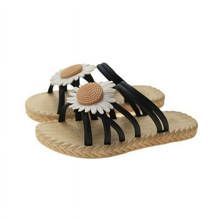 

Sandals slippers casual beach Bar Soft-soled shoes US SIZE 8 woman summer Female COOL black Flower SIZE 8
