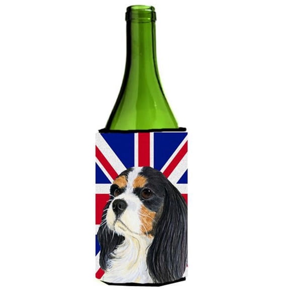 Cavalier Spaniel With English Union Jack British Flag Wine bottle sleeve Hugger - 24 Oz.