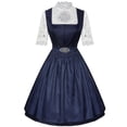 thumbnail image 2 of Women's Classic Bavarian Dirndl Set, Square Neck High Waist Flared Skirt Suspender Dress Matching 3/4 Sleeve Lace Trim Blouse Blue M(M), 2 of 6