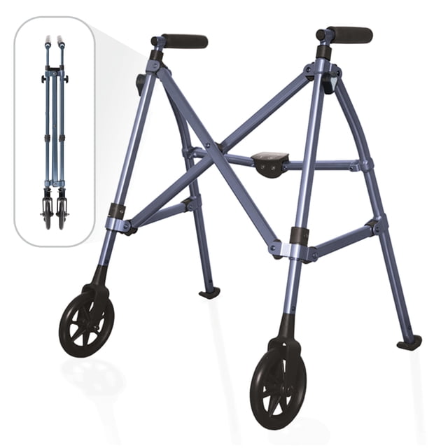Andador Stander Wonder Walker, ligero, plegable y compacto, ideal para adultos y personas mayores. Andador pequeño con ruedas de 6 pulgadas y deslizadores para mayor movilidad, color azul cobalto.