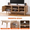 thumbnail image 5 of Rattan TV Stand for 55 Inch TV, Boho Mid Century Modern TV Cabinet with Adjustable Shelves, Solid Wood Legs, Cable Management, and Quiet Hinges, Spacious Storage, Available in White, Black, 5 of 6