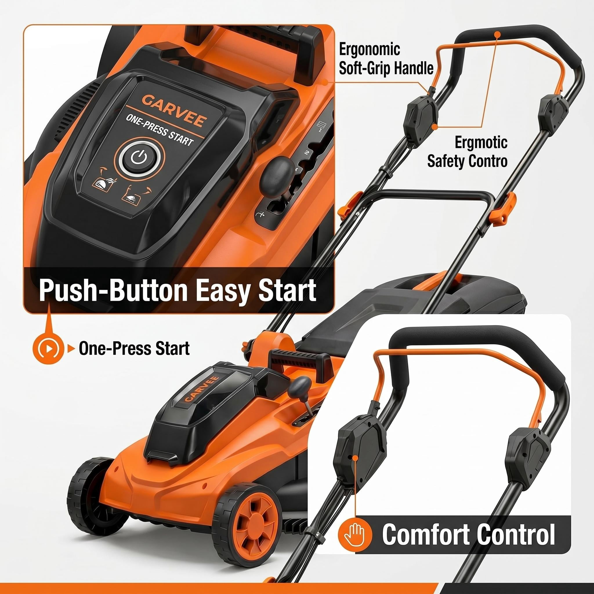40V Cordless Lawn Mower, 17-Inch Electric Push Mower with Brushless Motor, 2×4.0Ah Battery & Charger, 6-Position Height Adjustment, 40L Grass Bag, 3-in-1 Mulching/Bagging/Side Discharge, orange