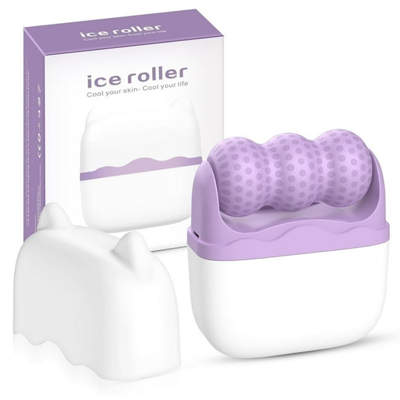 Wiher Ice Roller for Face, 2-in-1 Dual-Sided Cooling Facial Massager for Puffiness Relief, Skin Tightening, Wrinkle Reduction, Self-Care Gift (Purple)