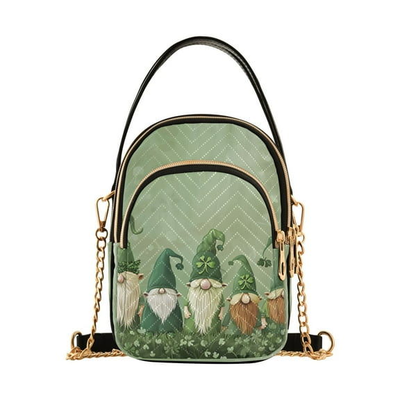 ALAZA Chain Crossbody Bags for Women Green Gnomes Clover Leaves Shoulder Handbag Phone Purse