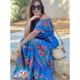 thumbnail image 4 of Women'S Mexican Dress Summer Floral Print Off the Shoulder Sleeveless Beach Long Maxi Dress Blue XXL, 4 of 7