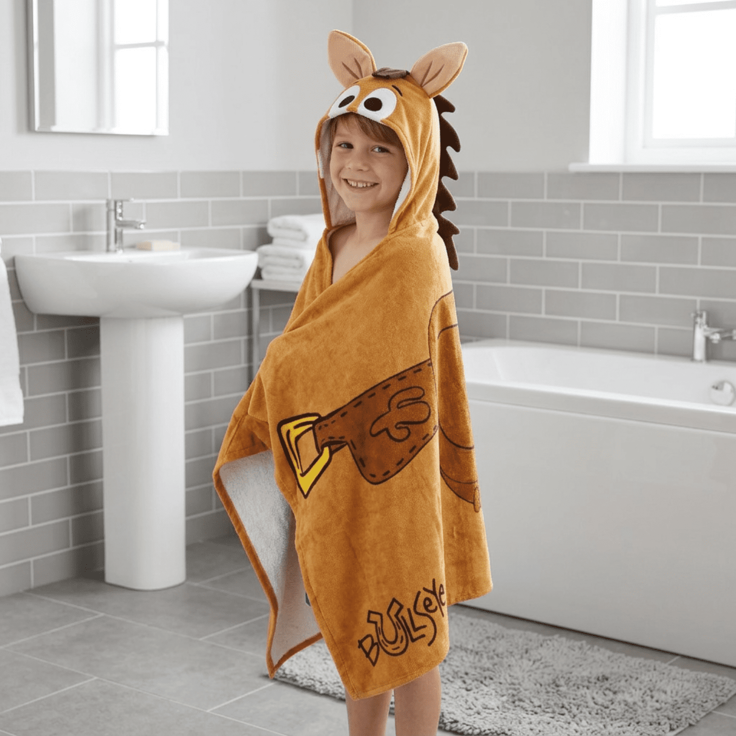 Disney Toy Story Bullseye Kids Hooded Towel, Cotton, Brown, 22" x 51"