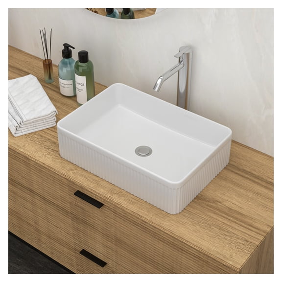19.63"x13.69" White Ceramic Rectangular Vessel Bathroom Sink