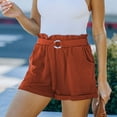 thumbnail image 2 of Pantalones cortos de cintura elástica para mujer, color naranja, tiro alto, bolsillos, corte recto, estilo informal, para verano, 2 of 6