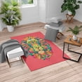 thumbnail image 1 of Zoo Turkish Area Rug, Colorful Animals Geometric Diamond Face Lions Mane Safari Wildlife Theme Image, Soft Carpet for Living Room Decor with Distressed Look, 5.2' X 7.6', Dark Coral, by Ambesonne, 1 of 4