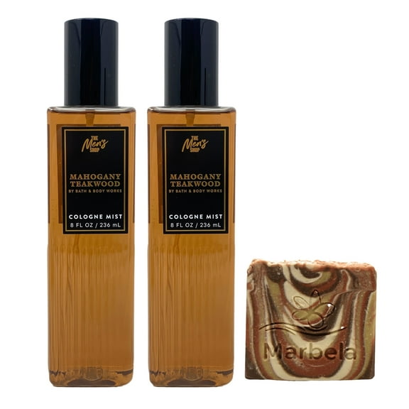 Bath & Body Works The Men's Shop Mahogany Teakwood 2 Piece Cologne Mist Set with a Clay Baby Bar Soap - Full Size