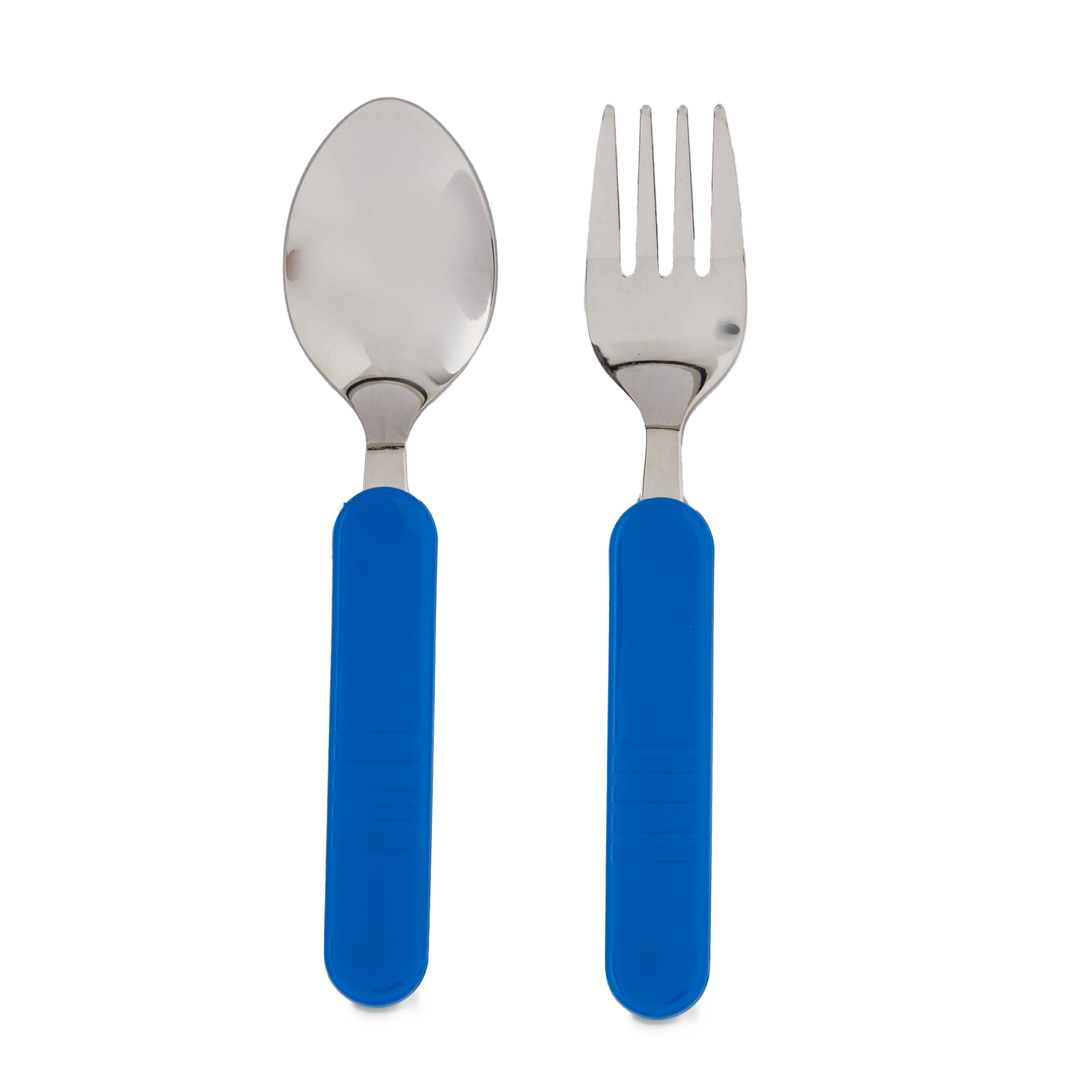 Parent's Choice Toddler Stainless Steel & Plastic Fork & Spoon Set 12+ Months Blue 2 Pieces