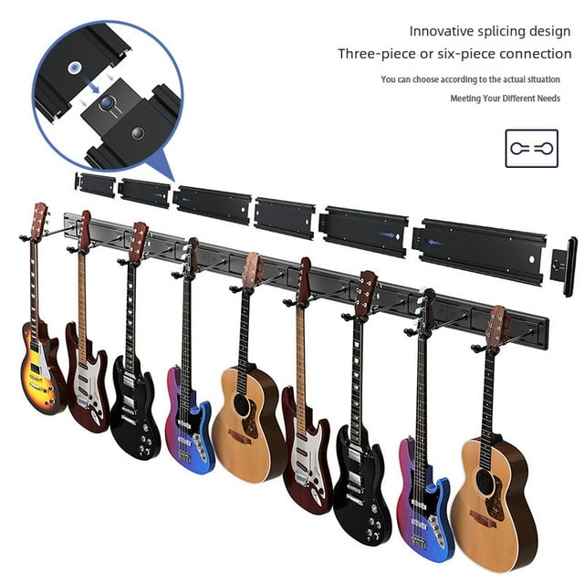 5-Unit Wall-Mounted Guitar Display Rack for Electric Guitars, Bass & Ethnic Instruments - Easy Assembly Slot System, Sturdy Durable Construction, Compact Space-Saving Design, Sleek Black Finish