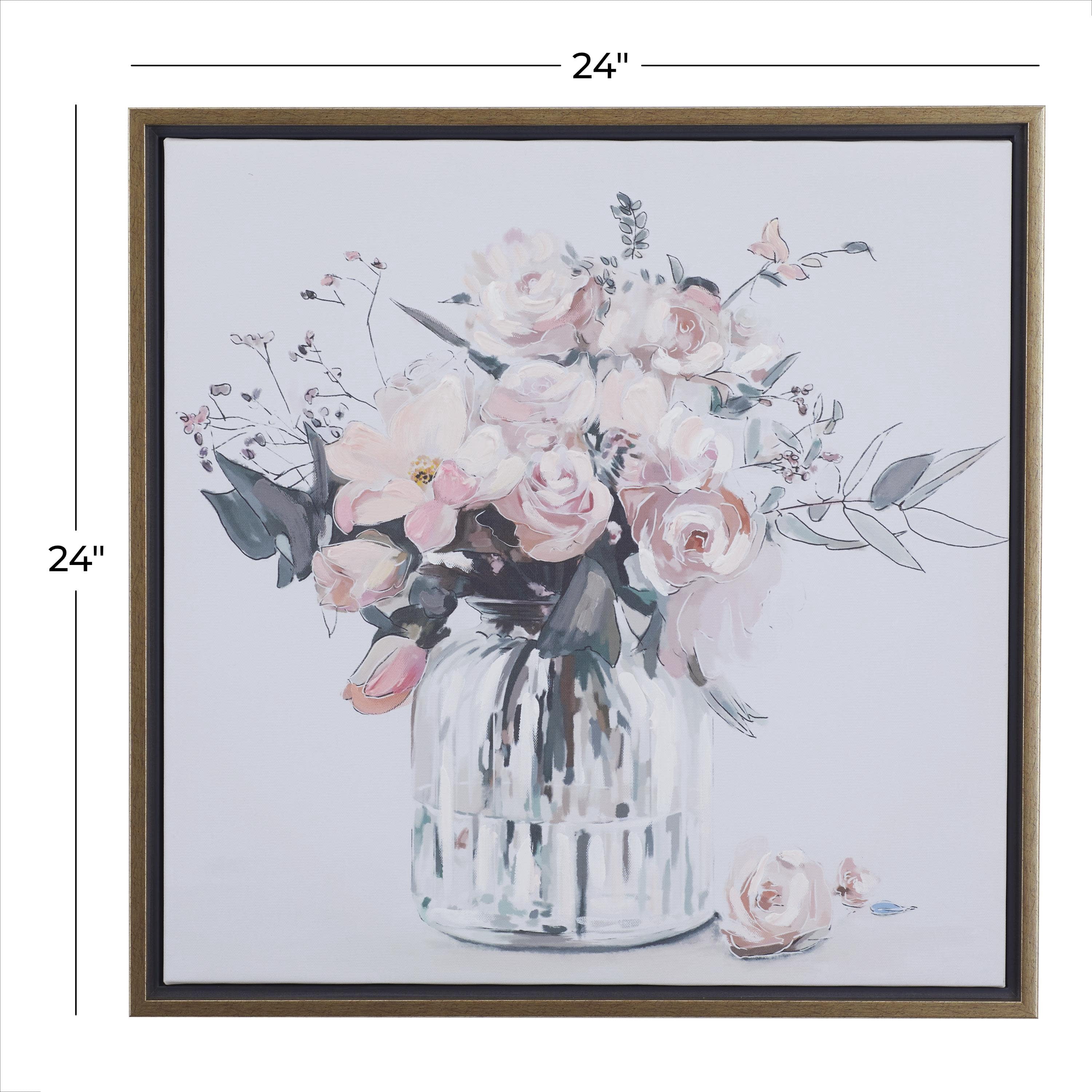 24" x 25" Bouquet Floral Framed Wall Art with Gold Frame, by DecMode