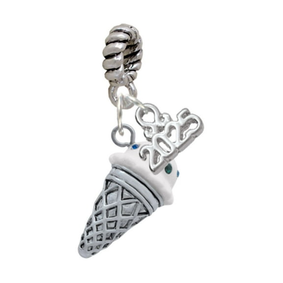 Delight Jewelry Silver-tone 3-D Resin Vanilla Ice Cream Cone with Crystals - Silver-tone Rope Charm Bead Dangle with Mini 2025