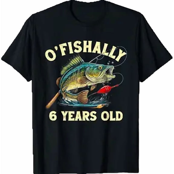 Vintage O'Fishally 6 Years Old Fishing 6th Birthday Boy T-Shirt